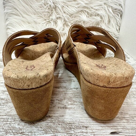 UGG Sandals Size 6.5  Nubuck Tan Lilah Strappy Suede Cork Wedge Hot! - Picture 4 of 12